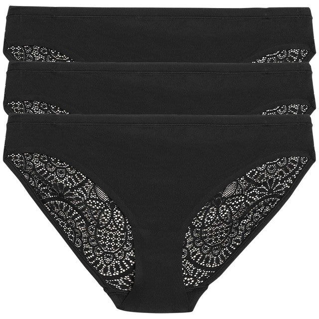 M&S bikini knickers black size 12 3 pack, imported from the UK