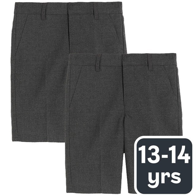 M&S Boys Slim Leg School Shorts Grey 2 Pack 13-14 Years, imported from the UK