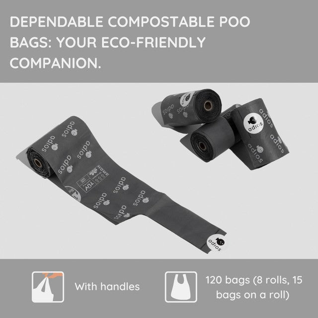 Adios Plastic compostable dog poo bags grey 120 pack - British product