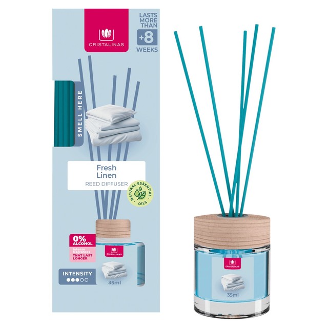 Cristalinas Fresh Linen reed diffuser 35ml - British product