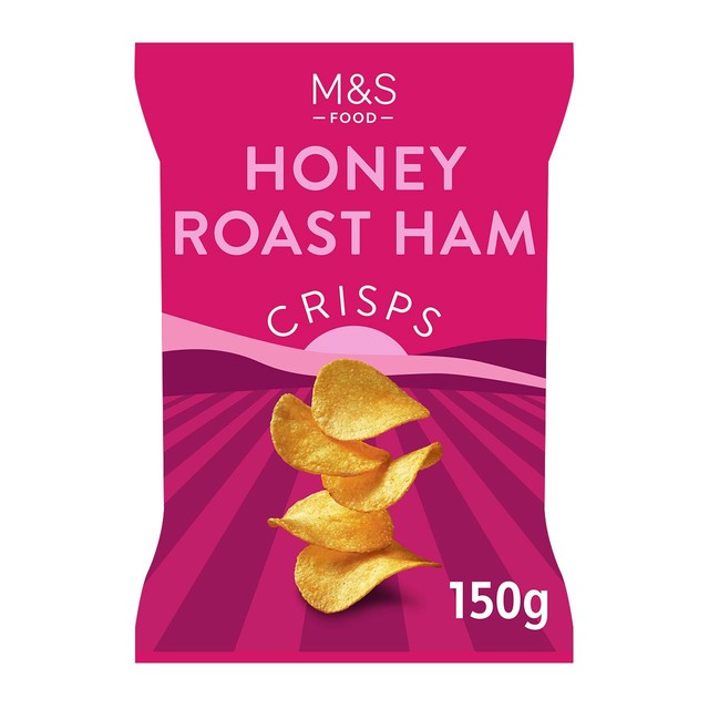 M&S honey roast ham crisps 150g, imported from the UK