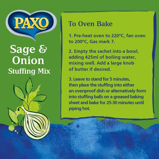 Paxo Sage & Onion Stuffing Mix 340g, imported from the UK