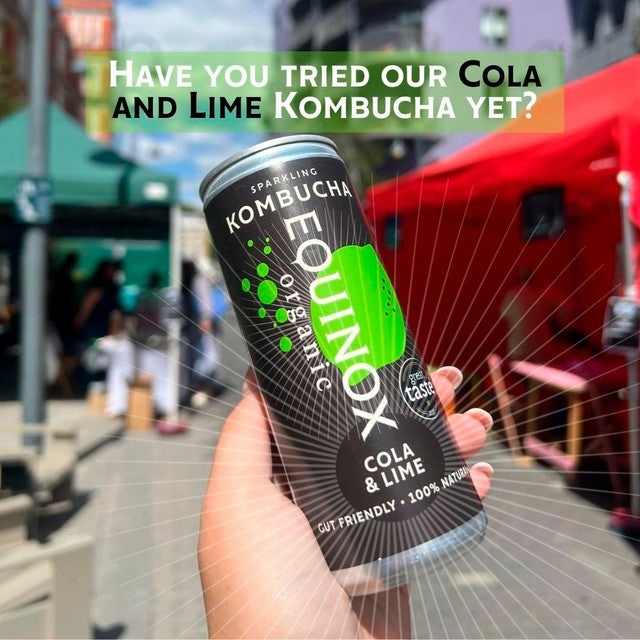 Equinox organic cola and lime kombucha can (British brand)