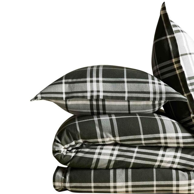 M&S brushed cotton king size green checked bedding set, UK version