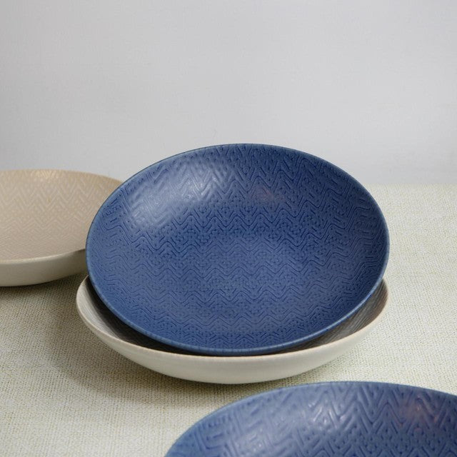 KitchenCraft stoneware pasta bowls blue embossed 22cm, UK version