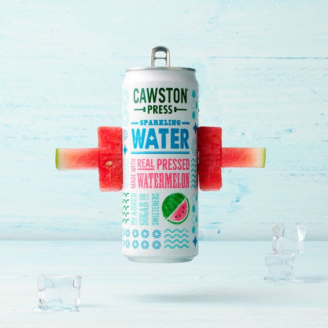 Cawston Press watermelon sparkling water can, UK version