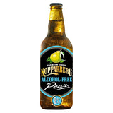 Sidra de pera sin alcohol Kopparberg, botella de vidrio de 500 ml, versión para el Reino Unido.