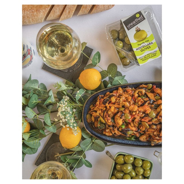 Unearthed Nocellara stone-in olives in oil, imported from the UK