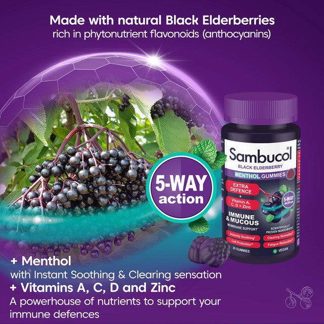 Sambucol berry and menthol flavour gummies 30 gummies (British brand)