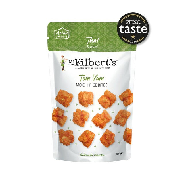 Mr Filbert's Tom Yum Mochi Rice Crackers 150g, imported from the UK