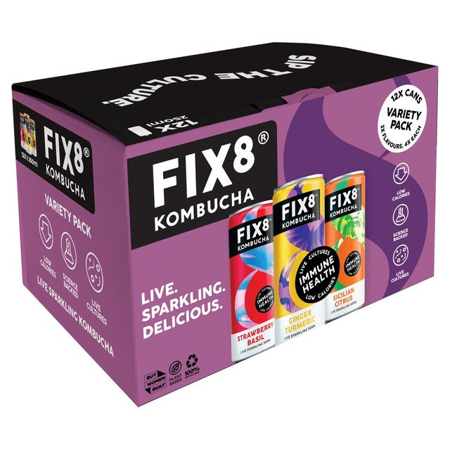 Fix8 Kombucha Variety Pack 3 flavours, imported from the UK