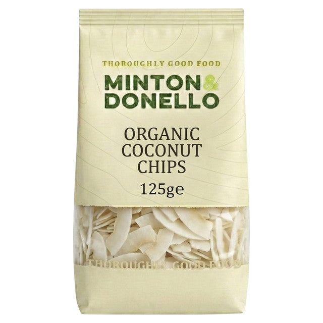 Minton & Donello organic coconut chips 125g, imported from the UK