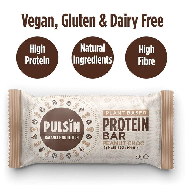Pulsin peanut choc vegan protein bar 50g, imported from the UK