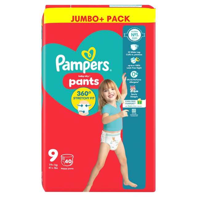 Pampers Baby Dry nappy pants size 9 jumbo, imported from the UK