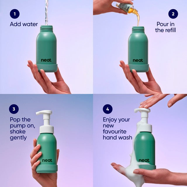 Neat refillable foaming hand wash bottle sage, imported from the UK