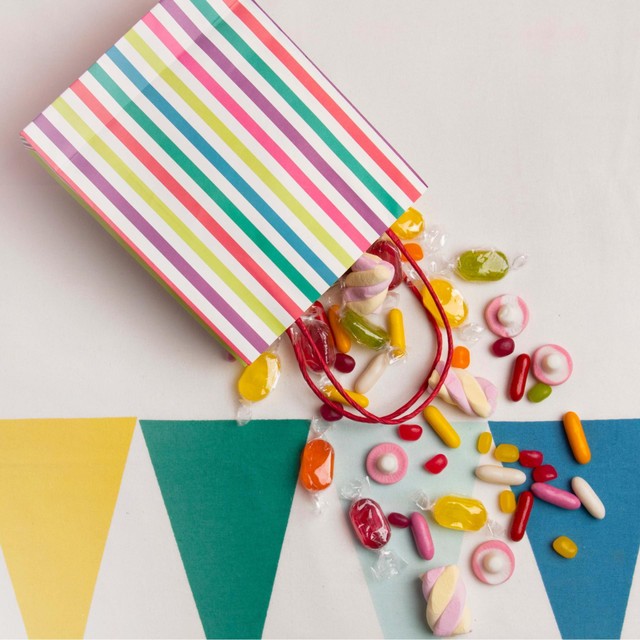 Talking Tables striped rainbow party bags 8 per pack (British brand)