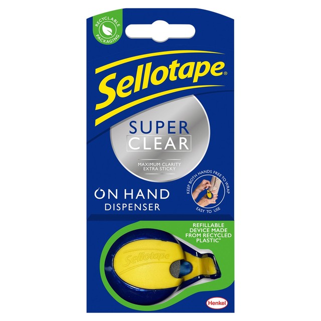 Sellotape On Hand Dispenser Super Clear Tape 18mm x 15m (British brand)