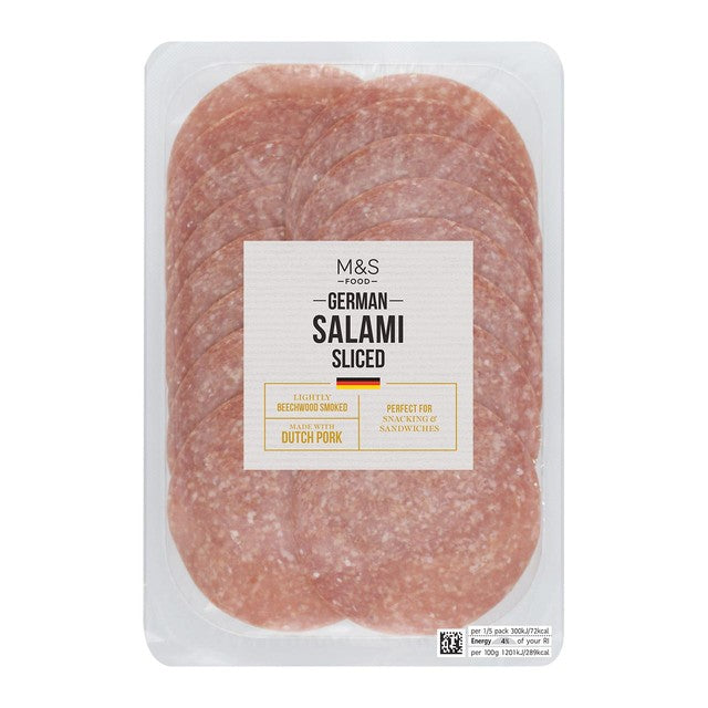 M&S German Brunswick lightly beechwood smoked salami 125g, imported from the UK
