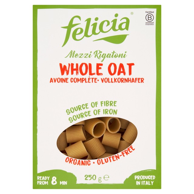 Felicia gluten-free organic oat mezzi rigatoni pasta 250g - British product