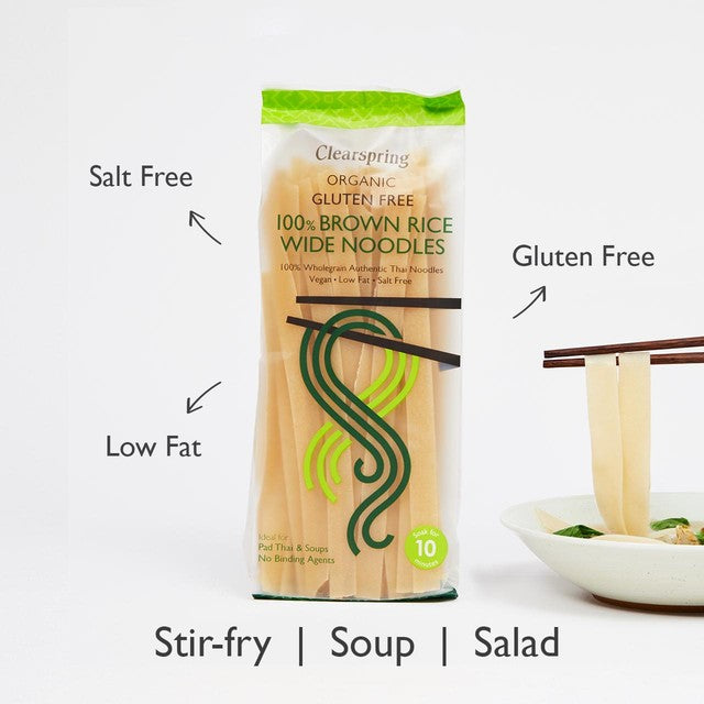 Clearspring Organic Gluten Free Brown Rice Wide Noodles 200g - British product