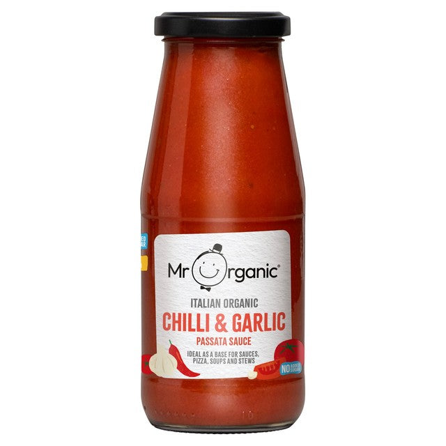 Mr Organic Chilli Garlic Passata 400g, imported from the UK
