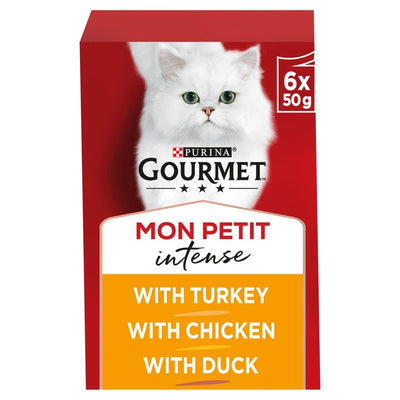 M&S Gourmet Mon Petit Fjærkre-sortiment Kalkun Kylling And våtfôr for katt 6 x 50g - Kjøp online hos McGrocer