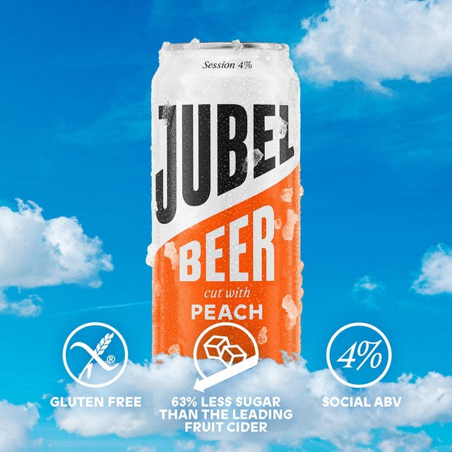 JUBEL Peach Beer fruity lager 4.0% ABV, British product