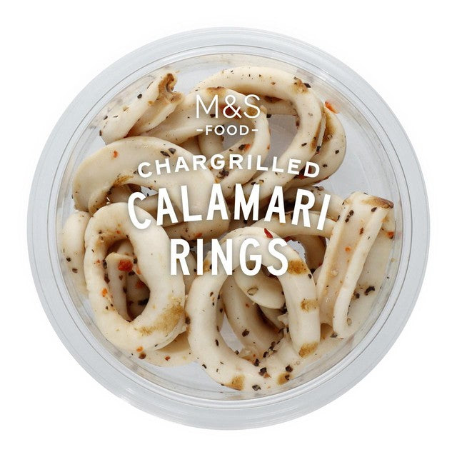 M&S chargrilled calamari rings with cracked black pepper and red pepper seasoning 100g, imported from the UK