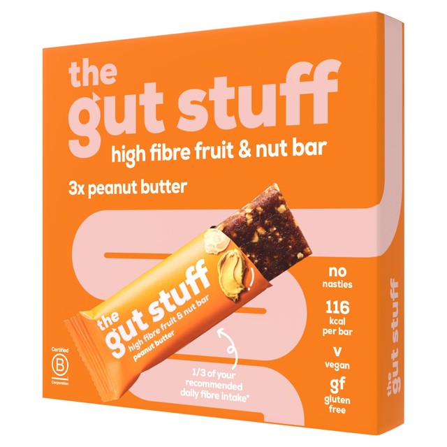 The Gut Stuff peanut butter fruit and nut bar, imported from the UK