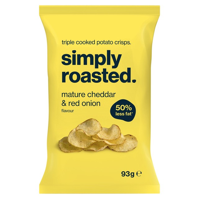 simply roasted Mature Cheddar & Red Onion crisps 93g (British brand)