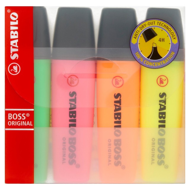 Stabilo BOSS ORIGINAL Highlighter assorted colours 4-pack (British brand)