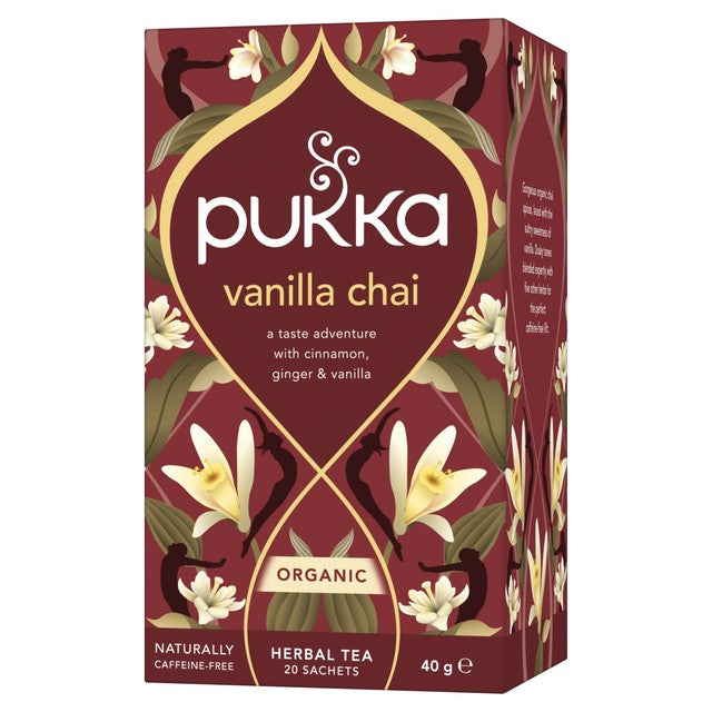 Pukka Herbs vanilla chai herbal tea bags 20 pack, imported from the UK