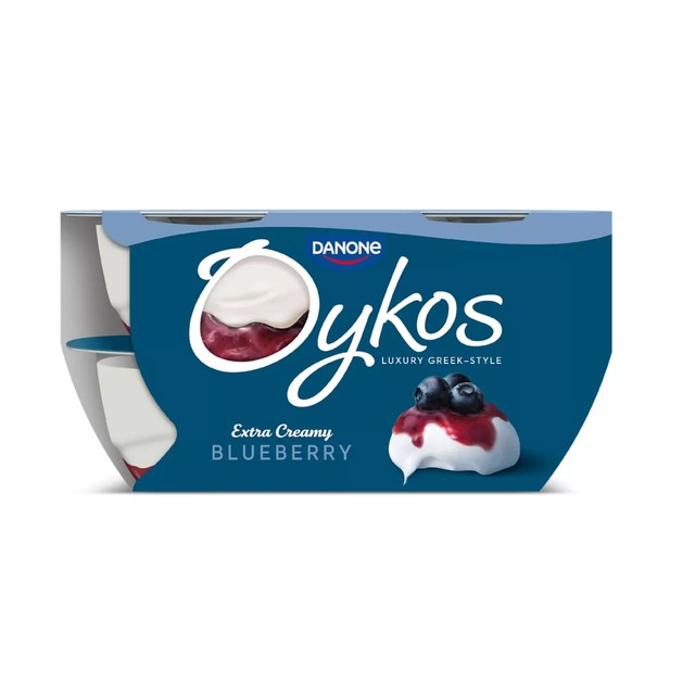 Oykos Blueberry Greek Style Yoghurt 4x110g, imported from the UK