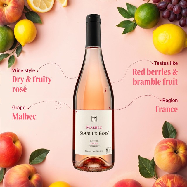 Virgin Wines Malbec Rosé Organic Wine 75cl (British brand)