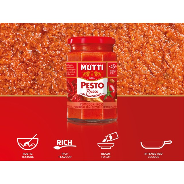 Mutti sundried tomato parmesan red pesto 180g, imported from the UK