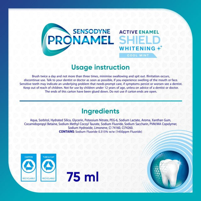 Sensodyne Pronamel Active Enamel Shield Whitening toothpaste 75ml (British brand)