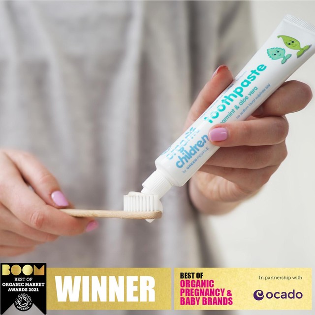 Green People Children's Spearmint & Aloe Vera Fluoride Free Toothpaste 50ml, imported from the UK
