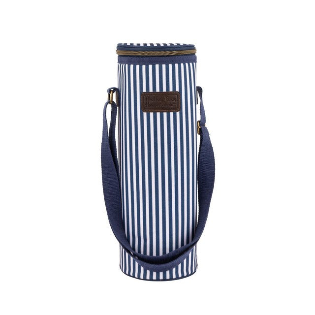 Three Rivers navy and white striped insulated bottle carrier (British brand)