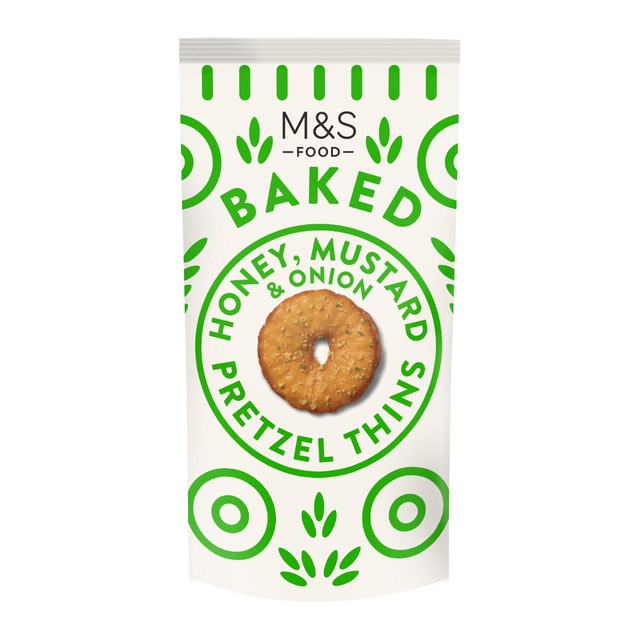 M&S honey mustard onion pretzel thins 80g, imported from the UK