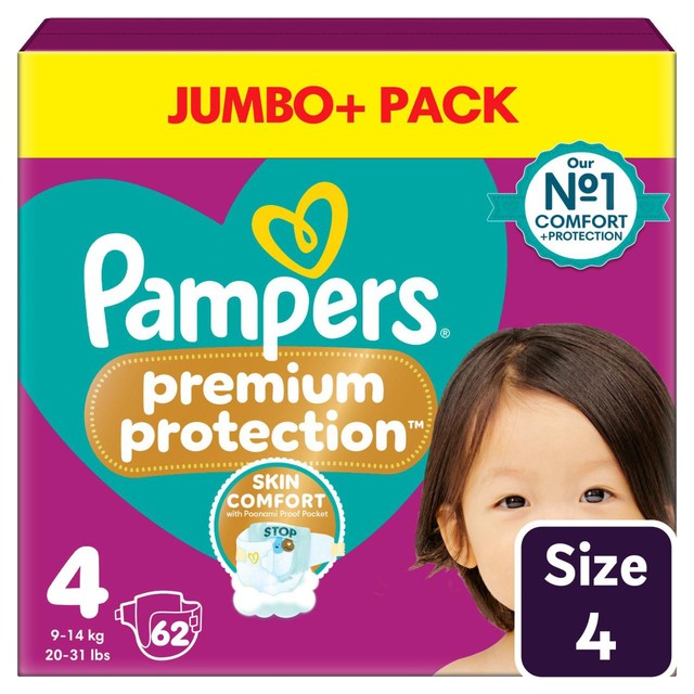 Pampers Premium Protection nappies Size 4 (9-14kg), imported from the UK