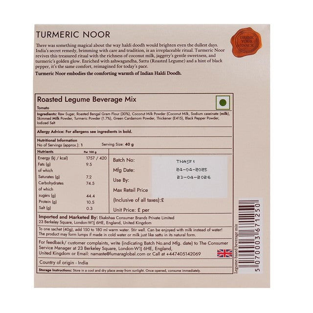 Lumara Turmeric Noor roasted chana sattu drink powder 40g, UK version