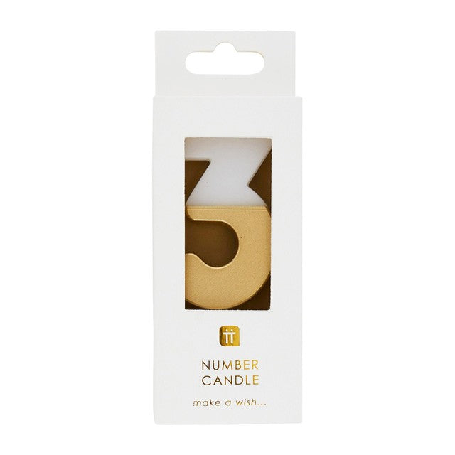 Talking Tables number 3 gold large candle (British brand)