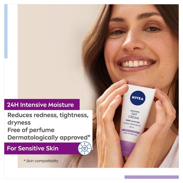 NIVEA Day Cream Moisturiser Sensitive Skin 50ml, imported from the UK