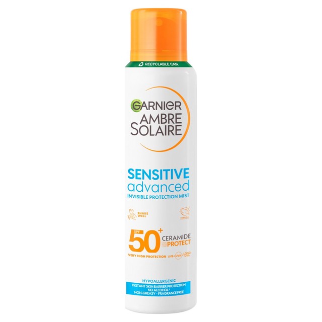 Garnier Ambre Solaire sensitive dry mist spray SPF 50+, UK version