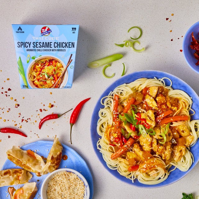 Kitchen Joy Spicy Sesame Chicken frozen noodle meal 320g, UK version