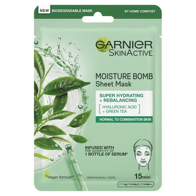 M&S Garnier Moisture Bomb Green Tea Sheet Mask 28g- Buy online at McGrocer