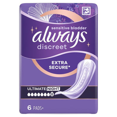 Always Discreet Ultimate Night Adult Incontinence Pads 6 Pack
