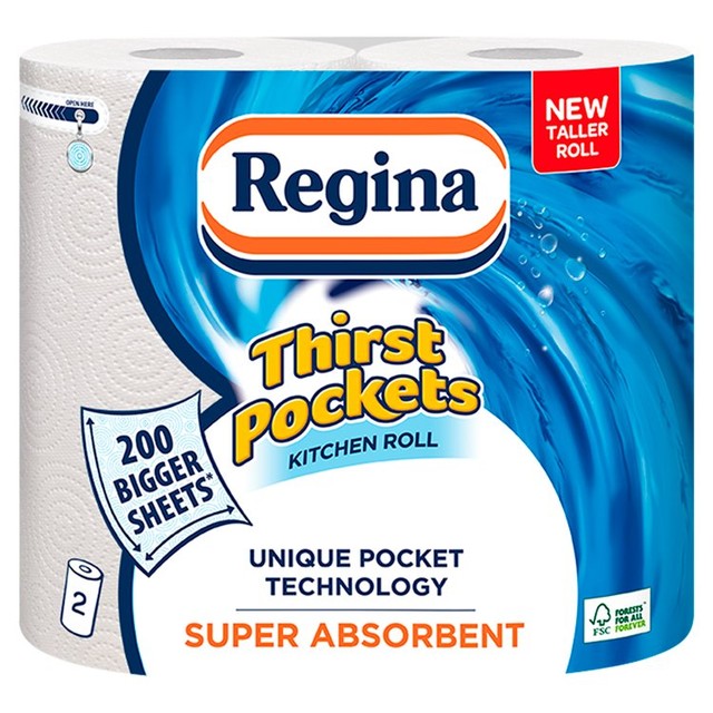 Regina Thirst Pockets kitchen roll 2 rolls, imported from the UK