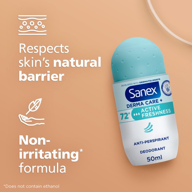 Sanex Derma Care+ Active Freshness antiperspirant roll-on deodorant 50ml (British brand)