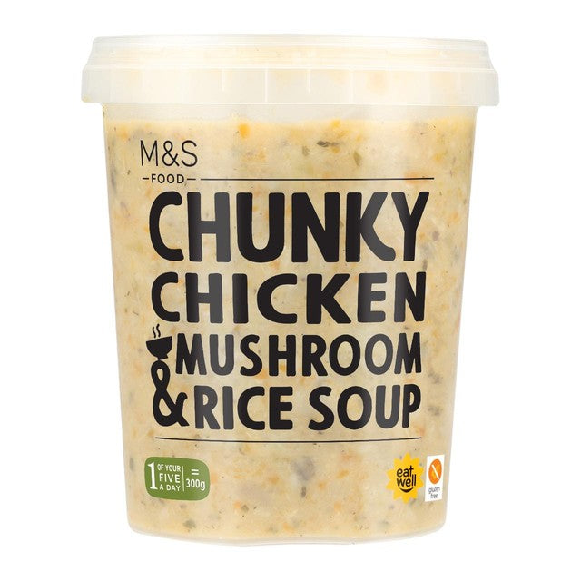 M&S Hühner-, Pilz- und Reissuppe mit Stückchen, 600 g, importiert aus Großbritannien